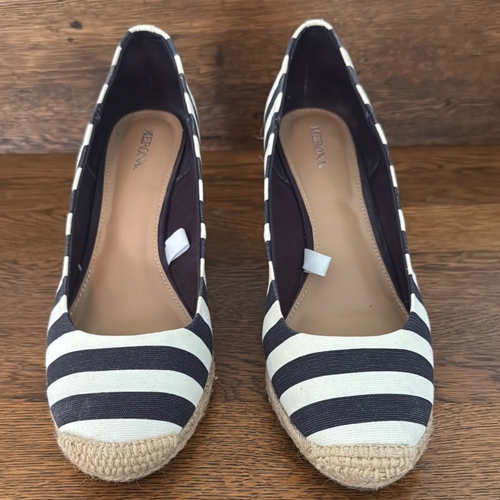 Navy and White Striped Women's Wedge Espadrilles